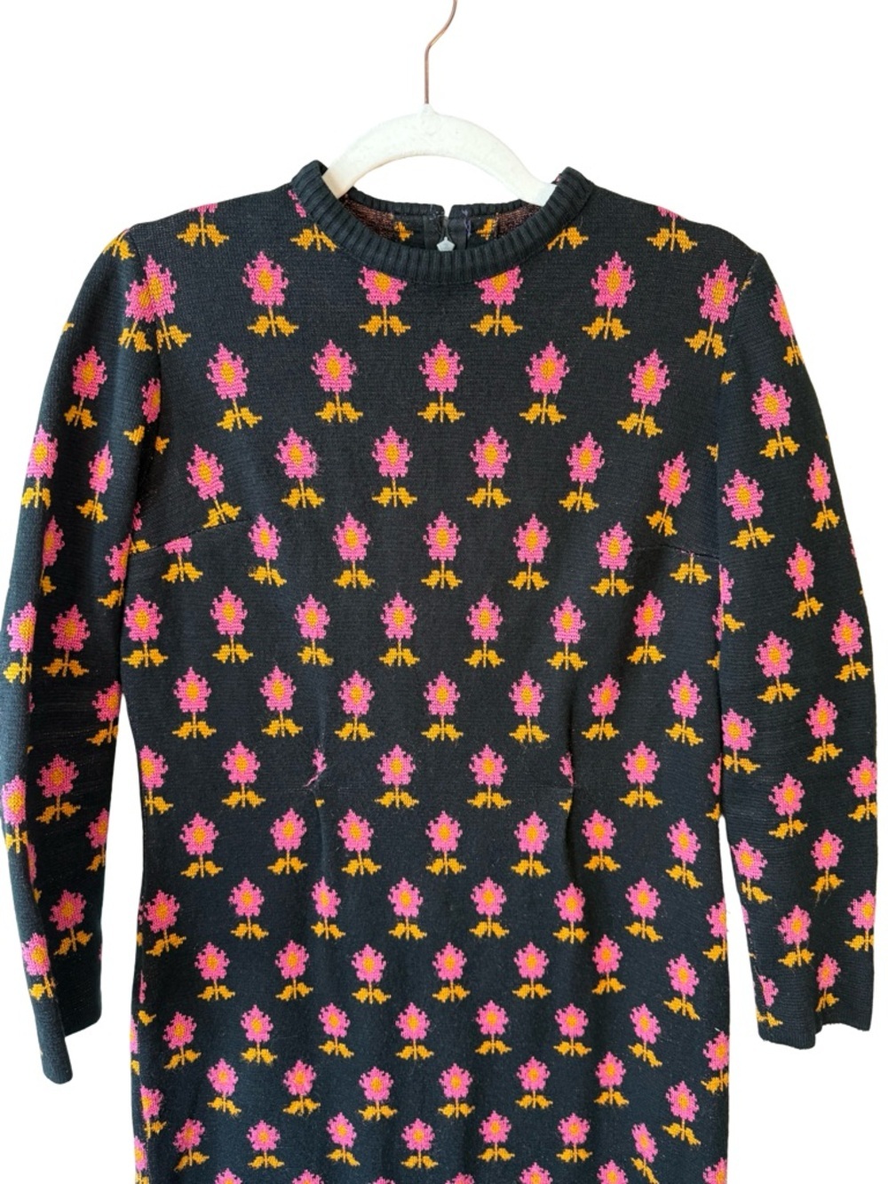 Vintage Johnathan Martin Black Floral Knit Dress with Pink & Gold Pattern Size S - Picture 12 of 16